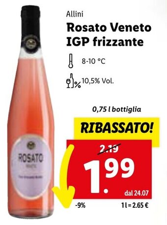 Lidl Allini Rosato Veneto IGP frizzante 0,75 l bottiglia offerta