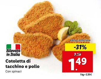 Lidl Cotoletta di tacchino e pollo 440 g confezione offerta