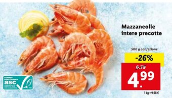 Lidl Mazzancolle intere precotte 500 g confezione offerta