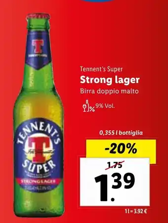 Lidl Tennent's Super Strong lager 0,355 l bottiglia offerta