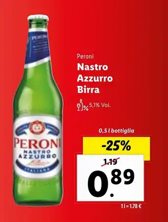 Lidl PERONI NASTRO AZZURRO Birra 0,5 l bottiglia offerta