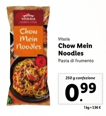 Lidl Vitasia Chow Mein Noodles Pasta di frumento 250 g confezione offerta