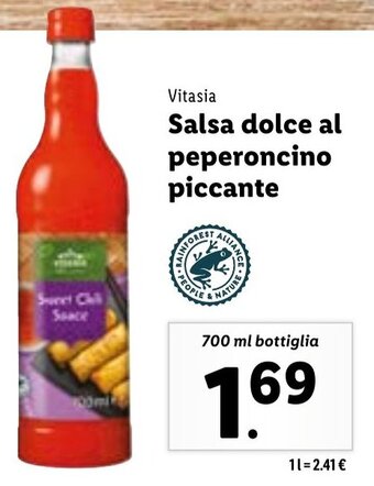 Lidl Vitasia Salsa dolce al peperoncino piccante 700 ml bottiglia offerta