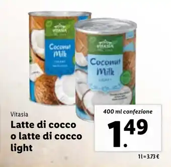 Lidl Vitasia Latte di cocco o latte di cocco light 400 ml confezione offerta