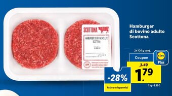 Lidl Hamburger di bovino adulto Scottona 2x 100 g conf. offerta