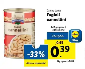 Lidl Campo Largo Fagioli cannellini 240 g (sgocc.) confezione offerta