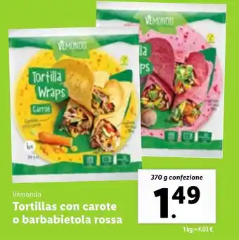 Lidl Vemondo Tortillas con carote o barbabietola rossa 370 g confezione offerta