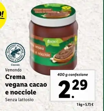 Lidl Vemondo Crema vegana cacao e nocciole 400 g confezione offerta