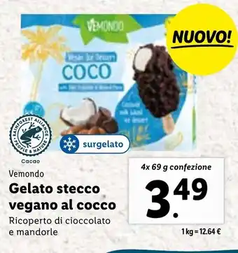 Lidl Vemondo Gelato stecco vegano al cocco 4x 69 g confezione offerta