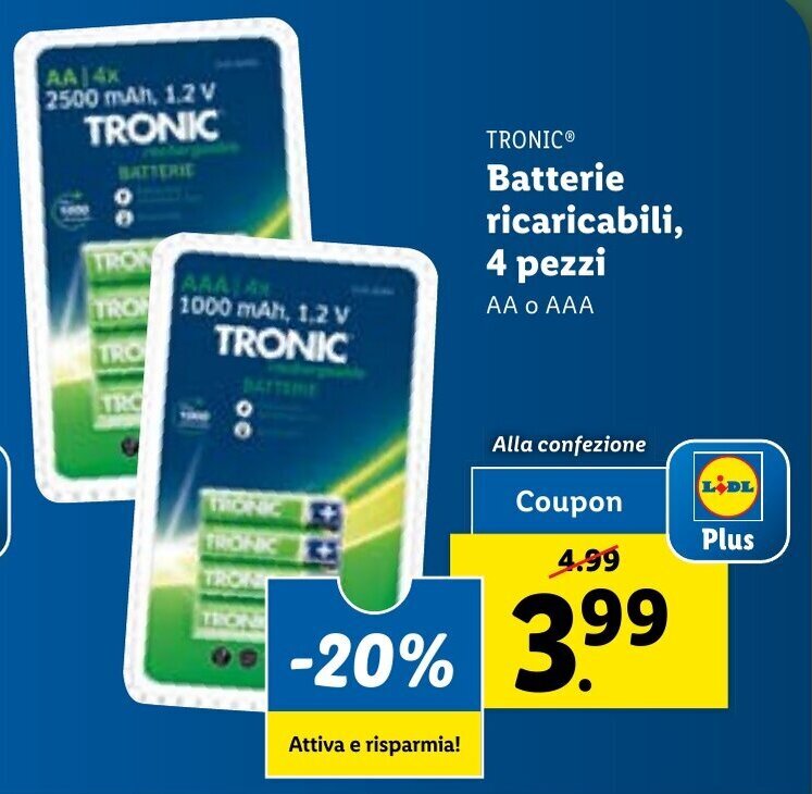 TRONIC® Batterie ricaricabili, 4 pezzi offerta di Lidl
