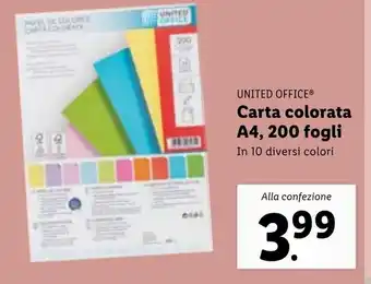 Lidl UNITED OFFICEⓇ Carta colorata A4, 200 fogli offerta