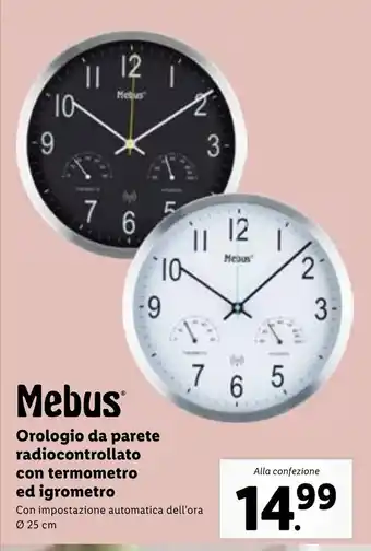 Lidl Mebus Orologio da parete radiocontrollato con termometro ed igrometro offerta