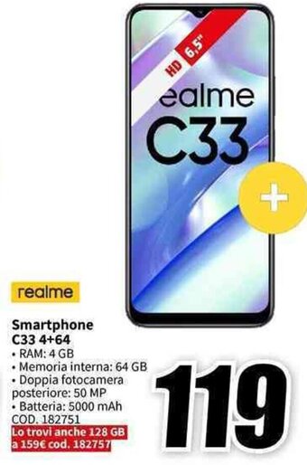 MediaWorld realme Smartphone C33 4+64 offerta
