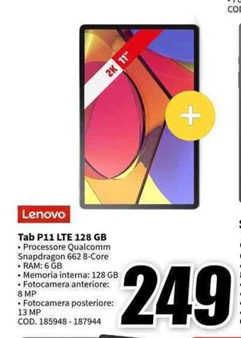 MediaWorld Lenovo Tab P11 LTE 128 GB offerta