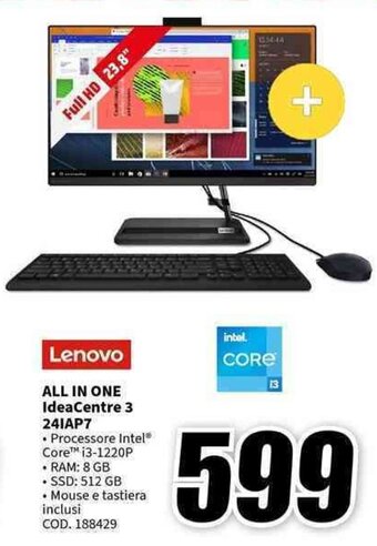MediaWorld Lenovo ALL IN ONE IdeaCentre 3 241AP7 offerta
