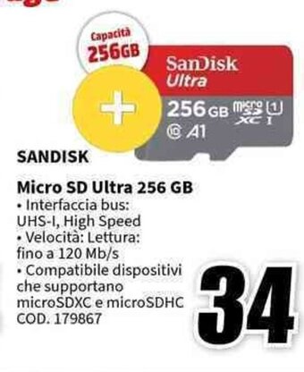 MediaWorld SANDISK Micro SD Ultra 256 GB offerta