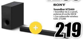 MediaWorld SONY Soundbar HTS400 offerta