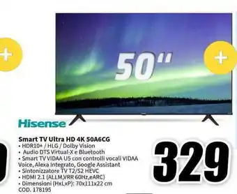 MediaWorld Hisense Smart TV Ultra HD 4K 50A6CG offerta