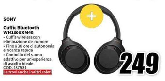MediaWorld SONY Cuffie Bluetooth WH1000XM4B offerta