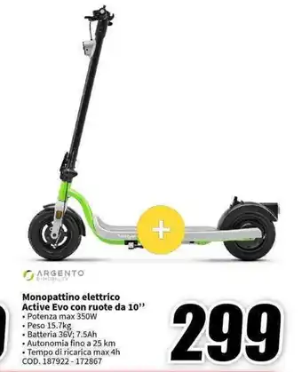 ARGENTO E-MOBILITY Monopattino elettrico Active Evo con ruote da 10"