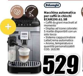 MediaWorld DeLonghi Macchina automatica per caffè in chicchi ECAM290.61.SB offerta