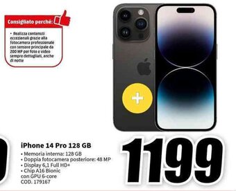 MediaWorld iPhone 14 Pro 128 GB offerta