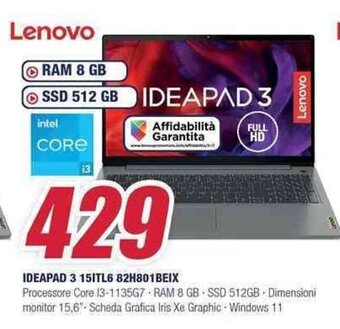 Trony Lenovo IDEAPAD 3 15ITL6 82H801BEIX offerta