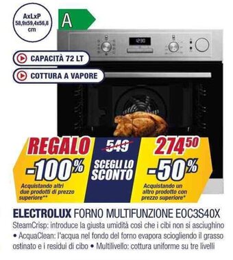 Trony ELECTROLUX FORNO MULTIFUNZIONE EOC3S40X offerta