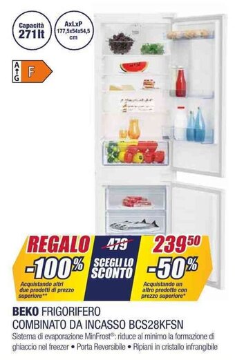 Trony BEKO FRIGORIFERO COMBINATO DA INCASSO BCS28KFSN offerta