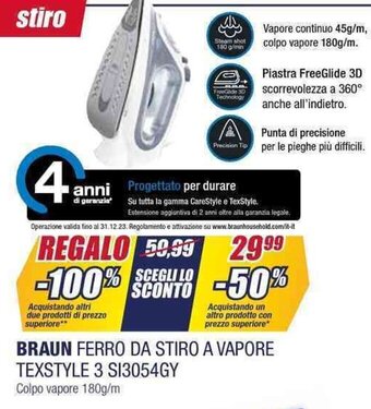 Trony BRAUN FERRO DA STIRO A VAPORE TEXSTYLE 3 SI3054GY offerta