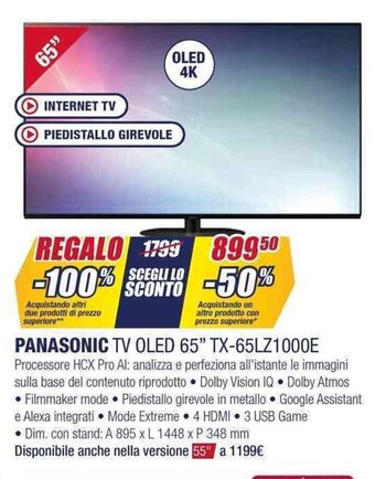 Trony PANASONIC TV OLED 65" TX-65LZ1000E offerta