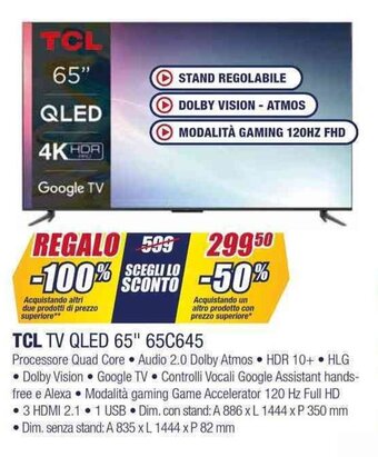 Trony TCL TV QLED 65" 65C645 offerta
