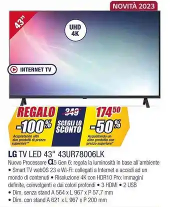 Trony LG TV LED 43" 43UR78006LK offerta