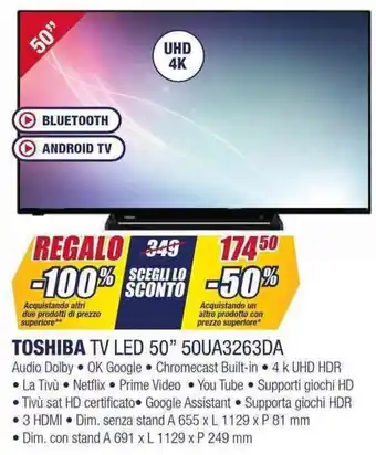 Trony TOSHIBA TV LED 50" 50UA3263DA offerta