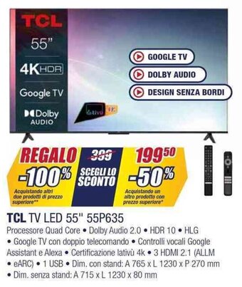 Trony TCL TV LED 55" 55P635 offerta
