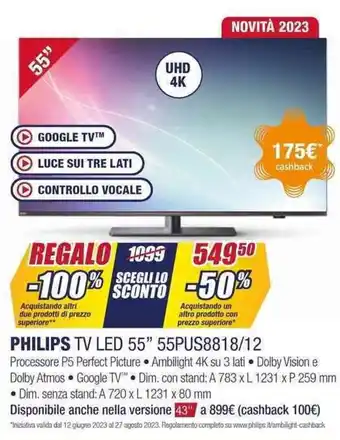 Trony PHILIPS TV LED 55" 55PUS8818/12 offerta