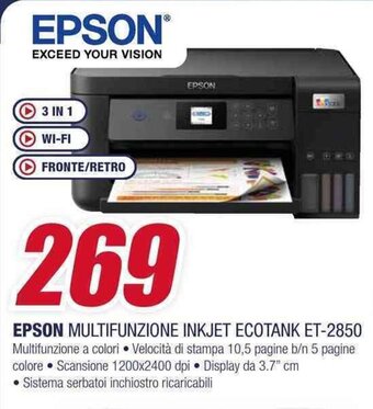 Trony EPSON MULTIFUNZIONE INKJET ECOTANK ET-2850 offerta