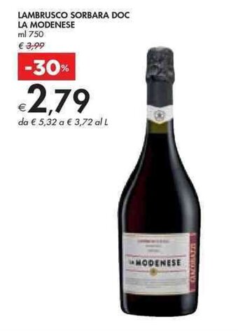 Bennet LAMBRUSCO SORBARA DOC LA MODENESE ml 750 offerta