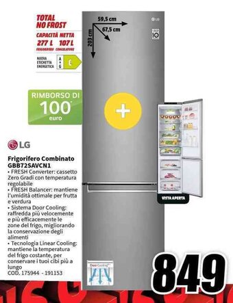 MediaWorld LG Frigorifero Combinato GBB72SAVCN1 offerta
