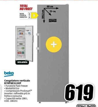 MediaWorld beko Congelatore verticale B7RFNE315XP offerta