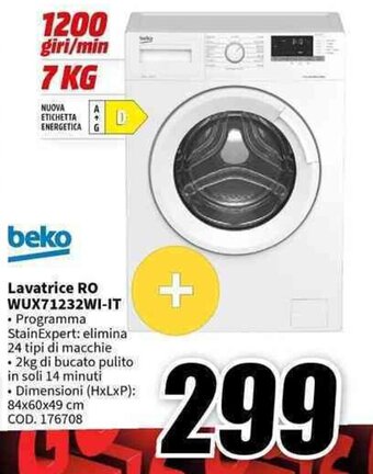 MediaWorld beko Lavatrice RO WUX71232WI-IT offerta