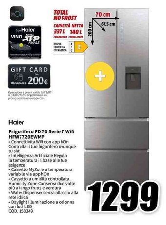MediaWorld Haier Frigorifero FD 70 Serie 7 Wifi HFW7720EWMP offerta
