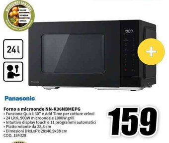 MediaWorld Panasonic Forno a microonde NN-K36NBMEPG offerta