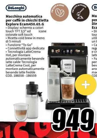 MediaWorld DeLonghi Macchina automatica per caffè in chicchi Eletta Explore Ecam450.65.G offerta