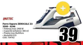 MediaWorld IMETEC Ferro Vapore ZEROCALC Z3 3500-9246 offerta