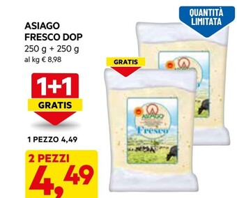 DPiù Asiago fresco dop offerta