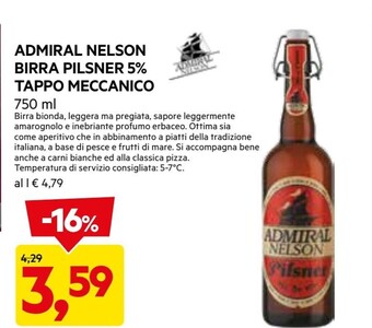 DPiù Admiral nelson birra pilsner 5 % tappo meccanico offerta