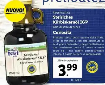 Lidl Alpen fest Olio Di Semi Di Zucca offerta