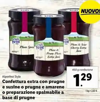 Lidl Alpen fest Confettura Extra Con Prugne E Susine offerta