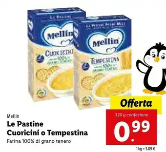 Lidl Mellin Le Pastine Cuoricini/ Tempestina Farina 100% Di Grano Tenero 1 Kg offerta